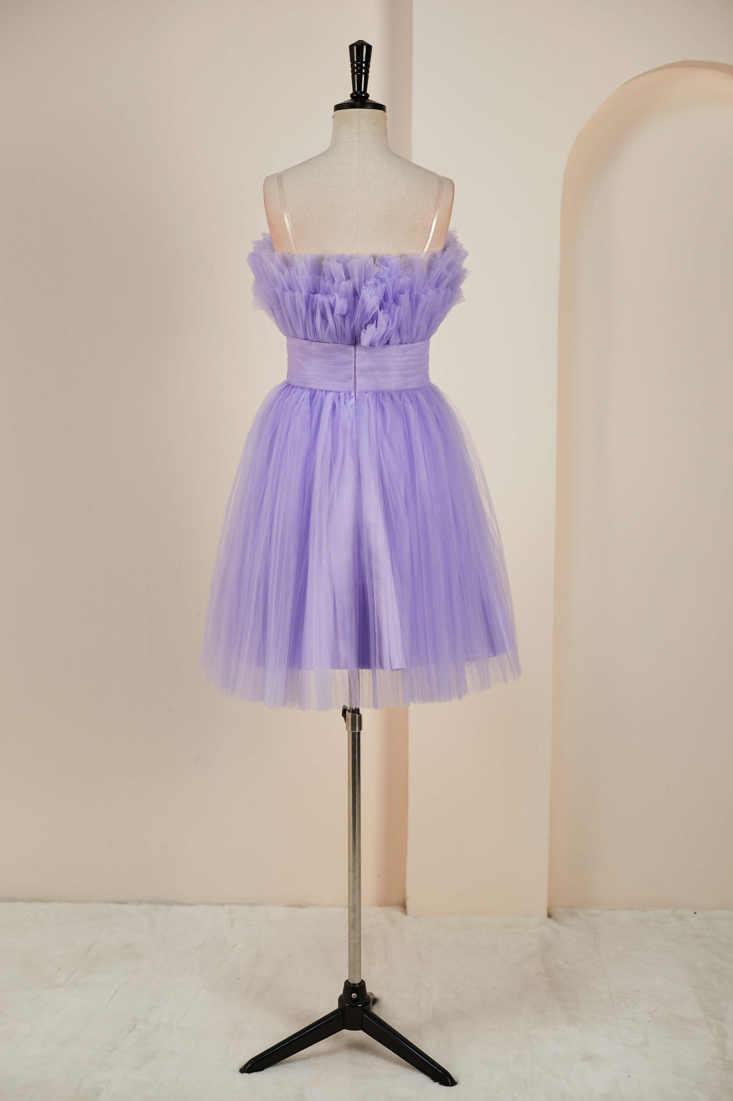 Lavender Strapless A-line Layers Homecoming Dress with Detachable Sleeves