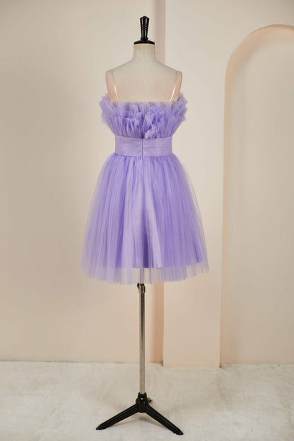 Lavender Strapless A-line Layers Homecoming Dress with Detachable Sleeves