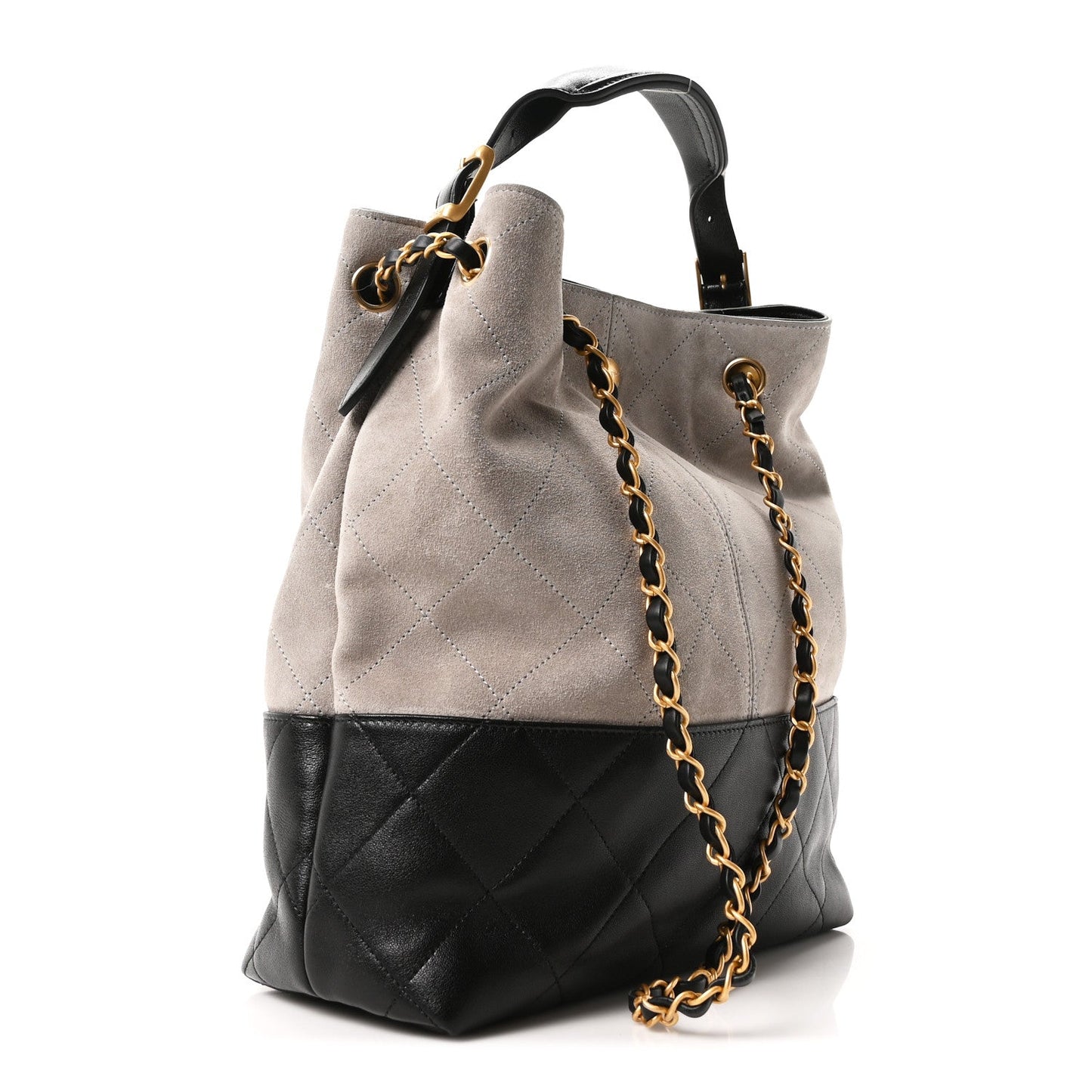 Suede Calfskin Shiny Lambskin Quilted Shopping Bag Grey Black