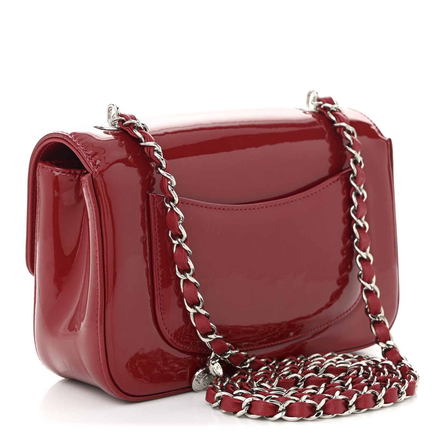 Patent Calfskin Small Camellia Flap Red