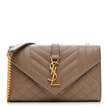 Grain De Poudre Textured Mixed Matelasse Triquilt Small Monogram Satchel Dark Beige