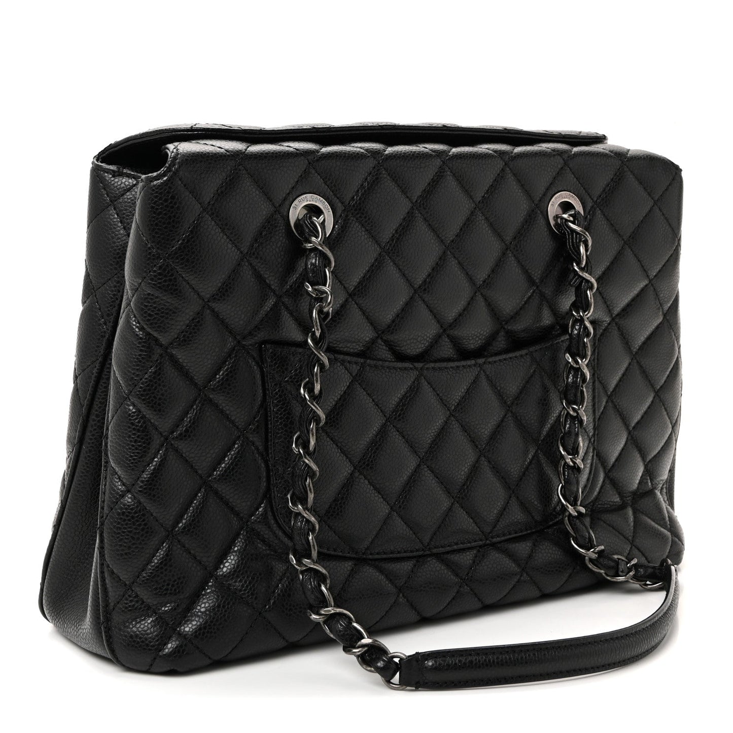 Caviar Quilted Small City Shopping Tote Black