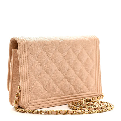 Caviar Quilted Boy Wallet On Chain WOC Light Beige