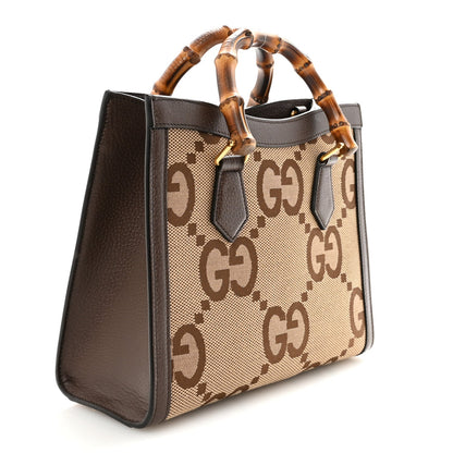 Monogram Jumbo GG Textured Dollar Calfskin Small Diana Tote Bag Camel Ebony New Acero