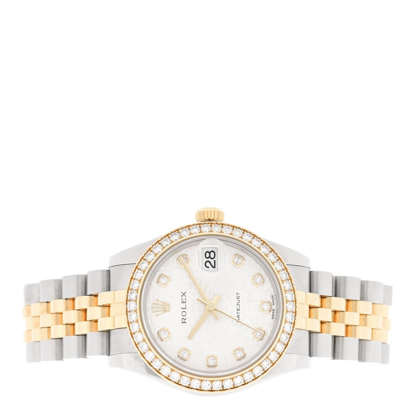 Stainless Steel 18K Yellow Gold Diamond Bezel 31mm Oyster Perpetual Datejust Watch Silver Jubilee 178383