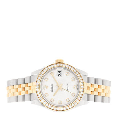 Stainless Steel 18K Yellow Gold Diamond Bezel 31mm Oyster Perpetual Datejust Watch Silver Jubilee 178383