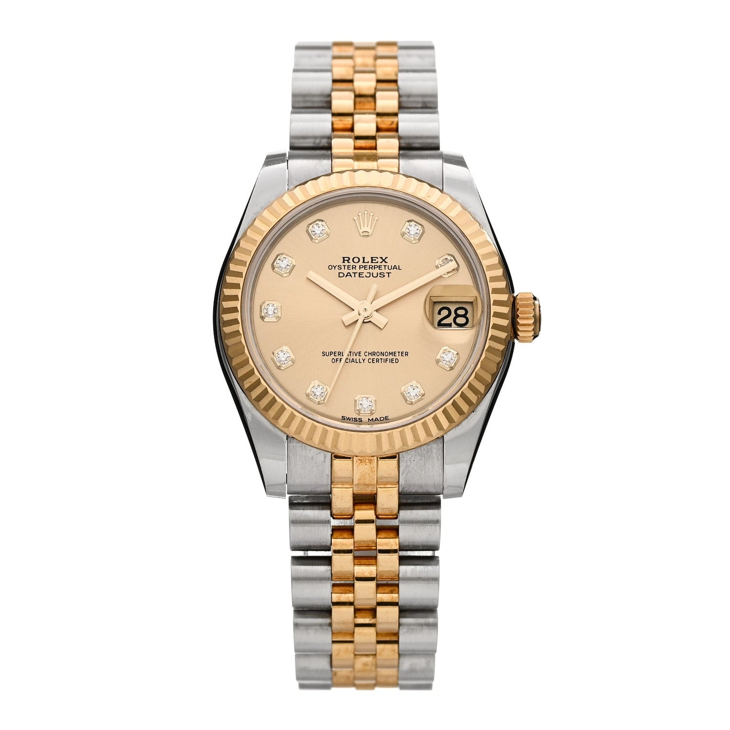 Stainless Steel 18K Yellow Gold Diamond 31mm Oyster Perpetual Datejust Watch Champagne 178273