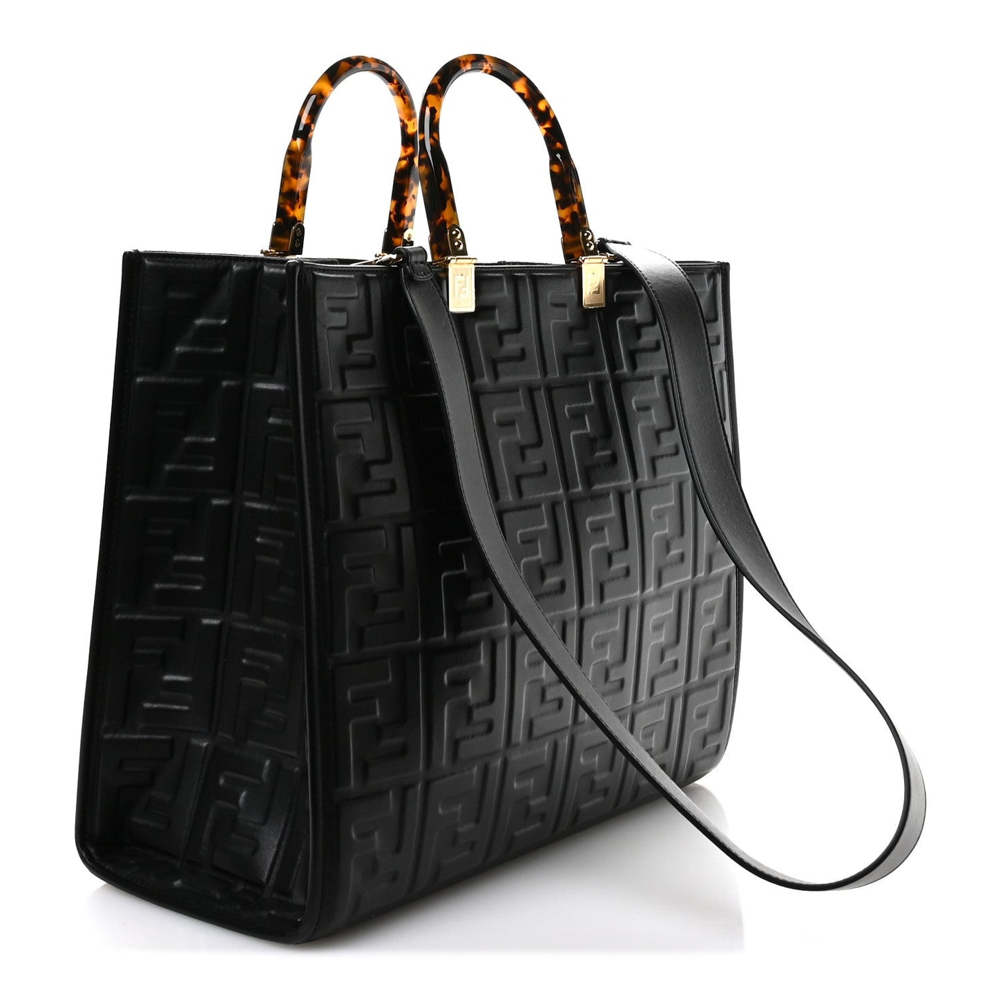 Vitello Plexiglass FF Embossed Medium Fendi Sunshine Shopper Tote Black