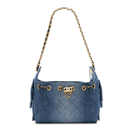 Washed Denim Quilted Mini Chanel 25 Handbag Blue