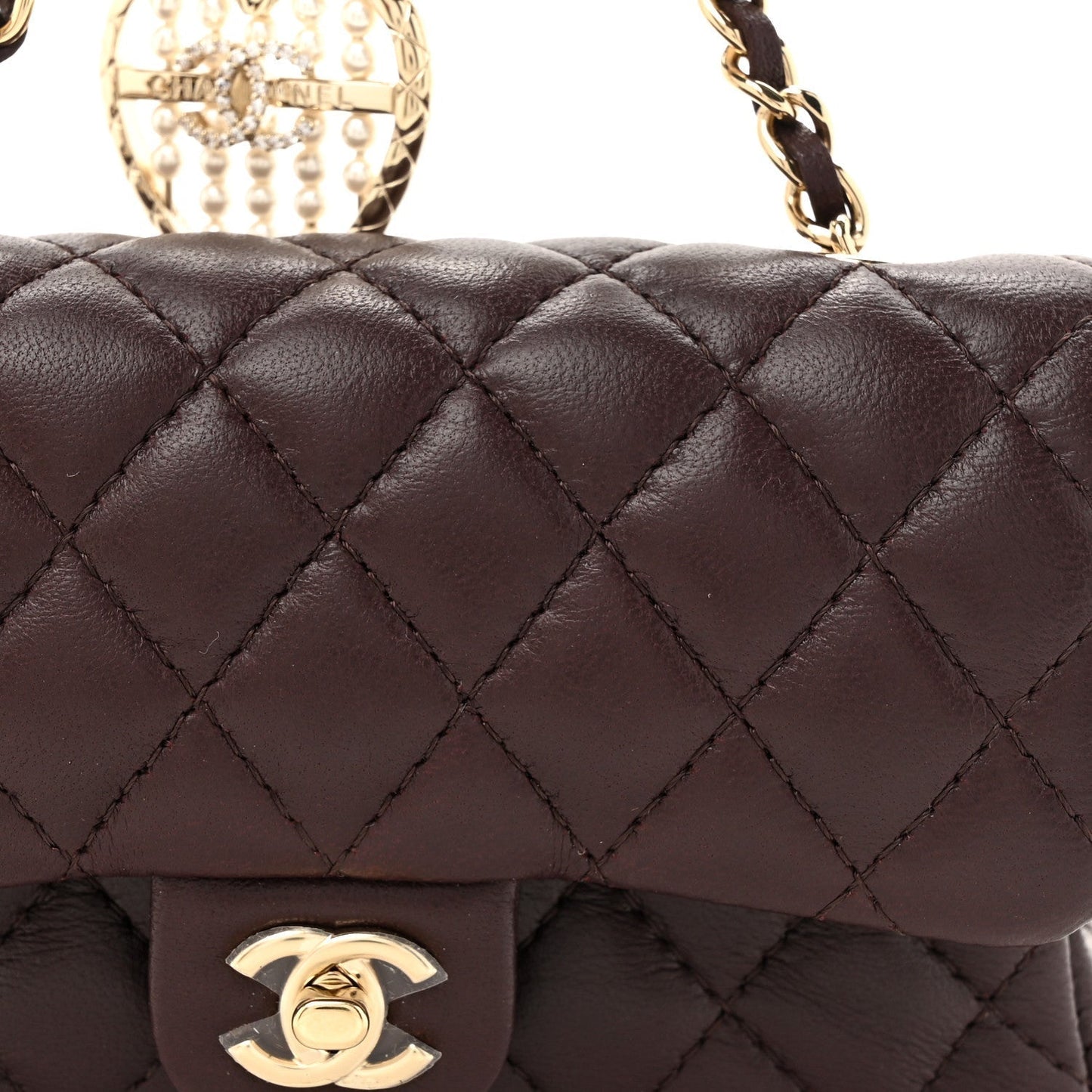 Lambskin Quilted Mini Double Flap With Hook Dark Brown