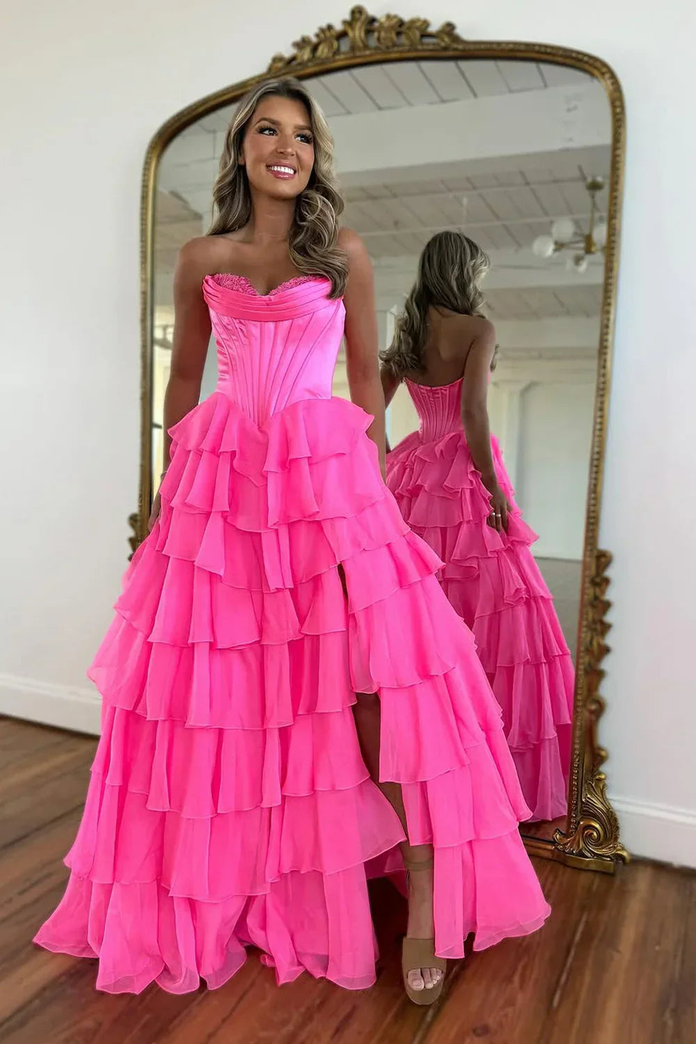 Sweetheart Sleeveless Empire A-Line Tiered Prom Dress
