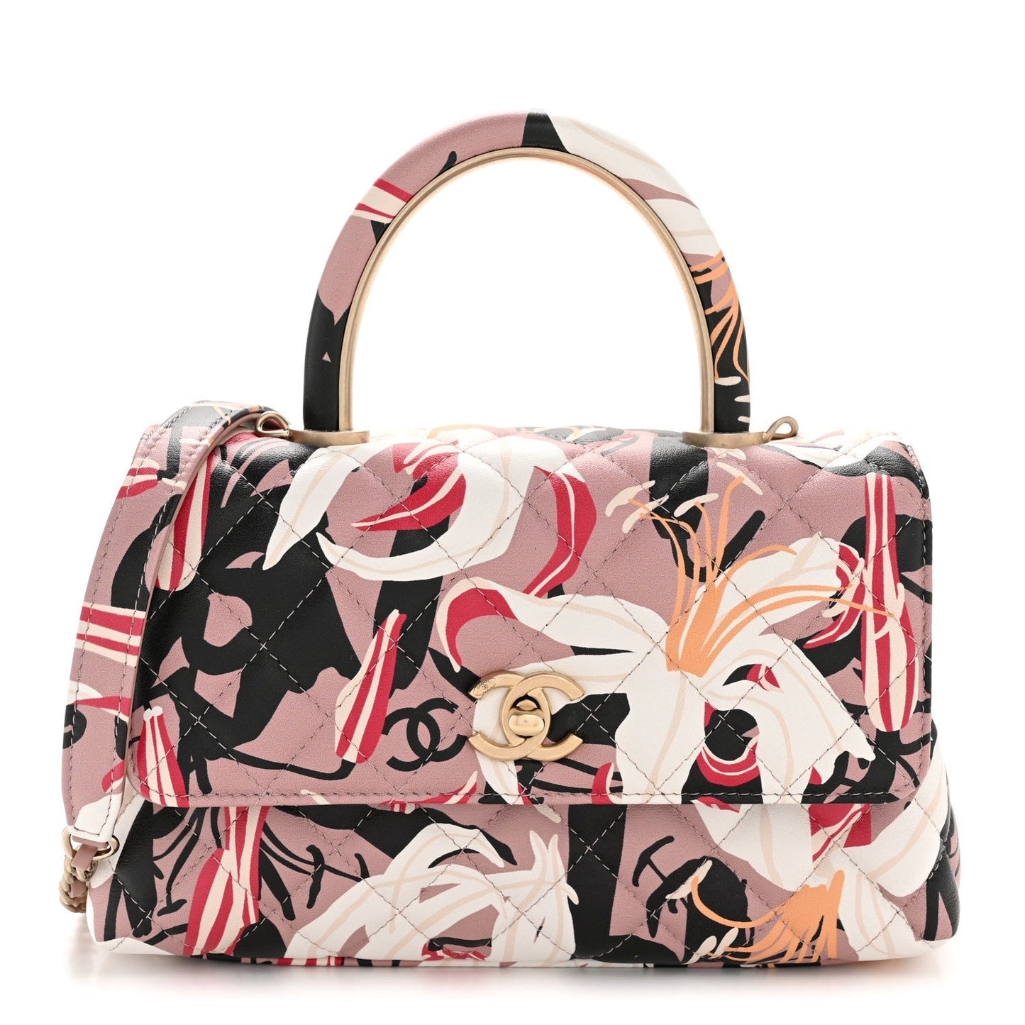 Calfskin Quilted Lily Floral Mini Coco Handle Flap Beige Black White Red
