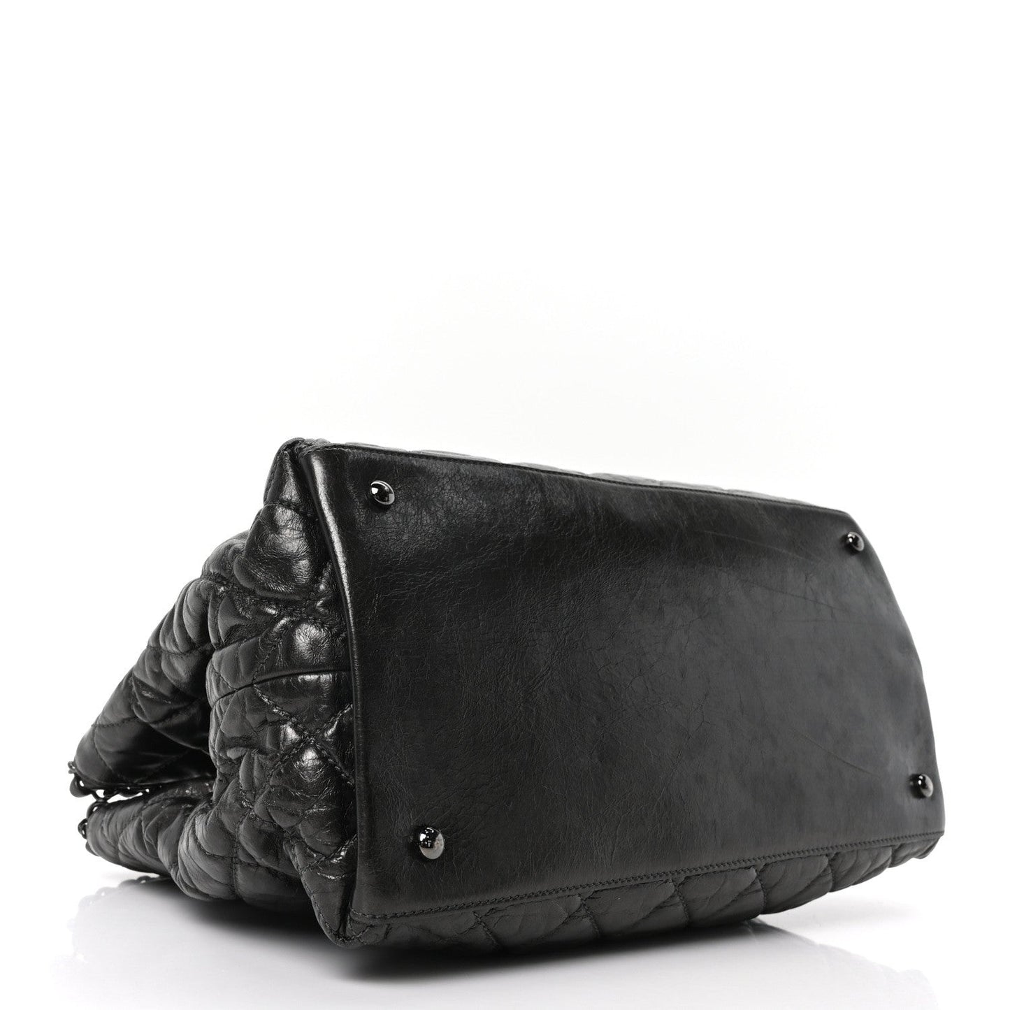 Metallic Aged Calfskin Quilted Small Chain Me Tote Dark Silver
