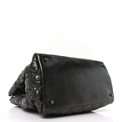 Metallic Aged Calfskin Quilted Small Chain Me Tote Dark Silver