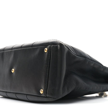 Calfskin Stitched Chocolate Bar Shopping Tote Black