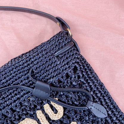 miu bucket bag 20cm black woven fabric
