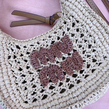 miu wander hobo bag 20cm beige woven fabric