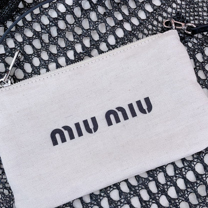 ivy mini tote bag 40cm black woven fabric and linen