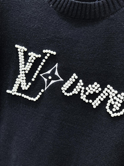 LV SWEATER IN BLACK KNITTED WOOL ATTACHED PEARL 238809