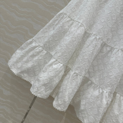 LV Monogram Jacquard Skirt White Cotton