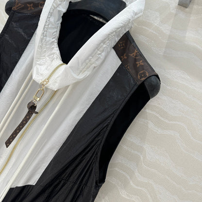 LV Classic Monogram patchwork Contrast Design Dress Black White Polyester