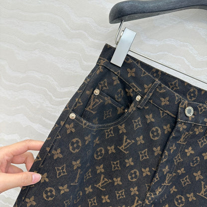 LV 25 Classic Logo Denim Trousers Black Cotton