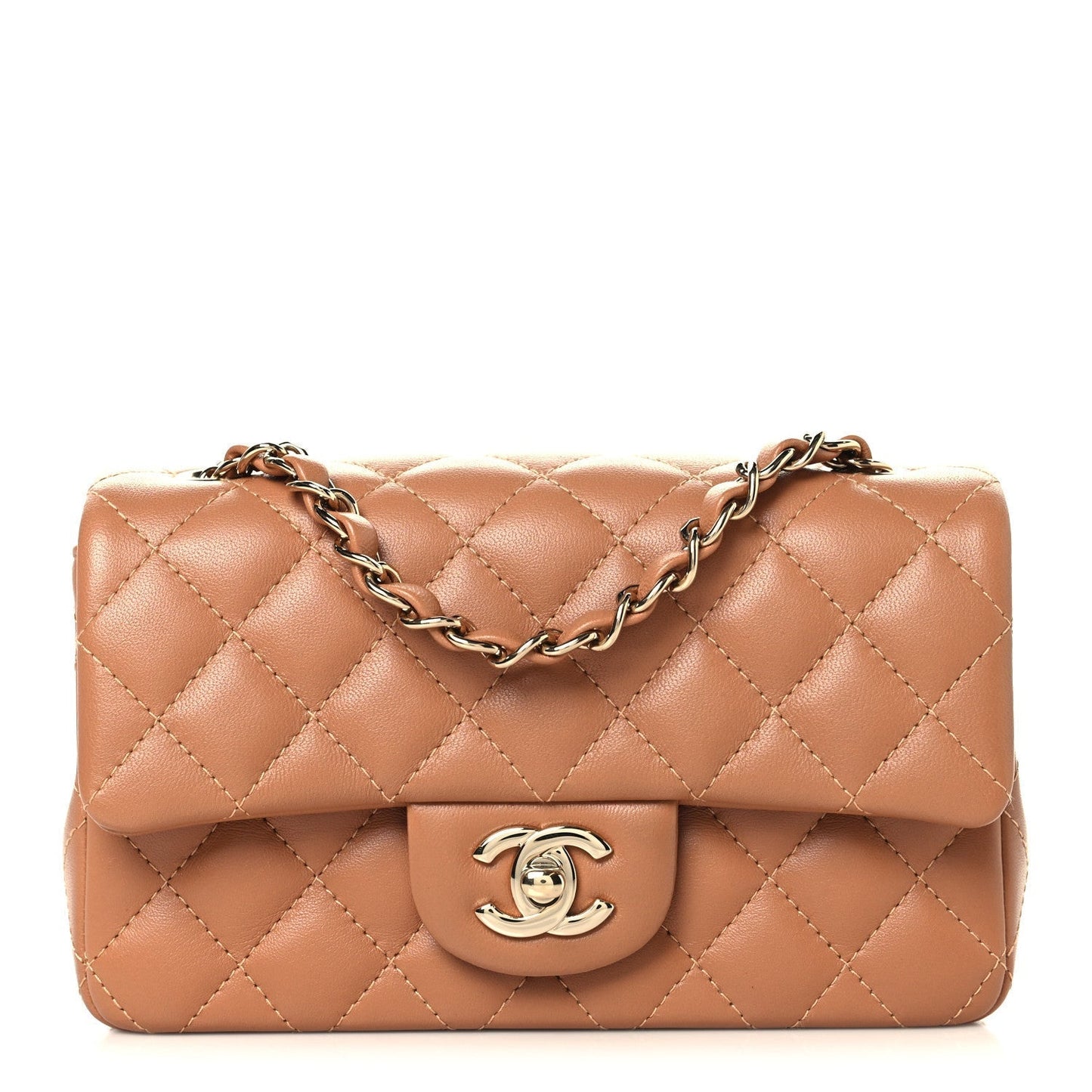 Lambskin Quilted Mini Rectangular Flap Brown
