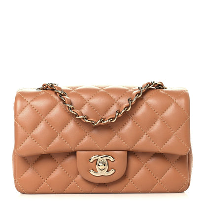 Lambskin Quilted Mini Rectangular Flap Brown