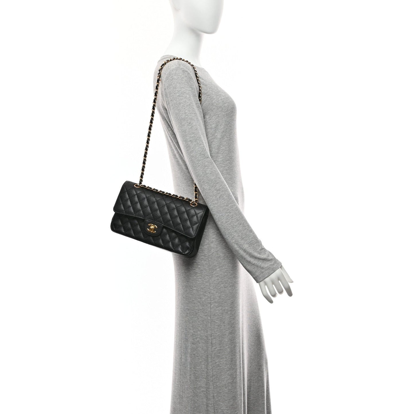 Caviar Quilted Medium Double Flap Black