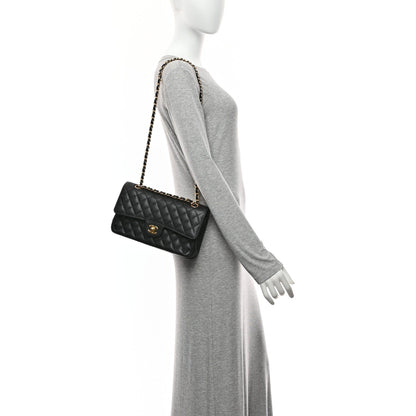 Caviar Quilted Medium Double Flap Black