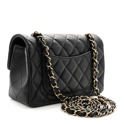 Lambskin Quilted Mini Rectangular Flap Black