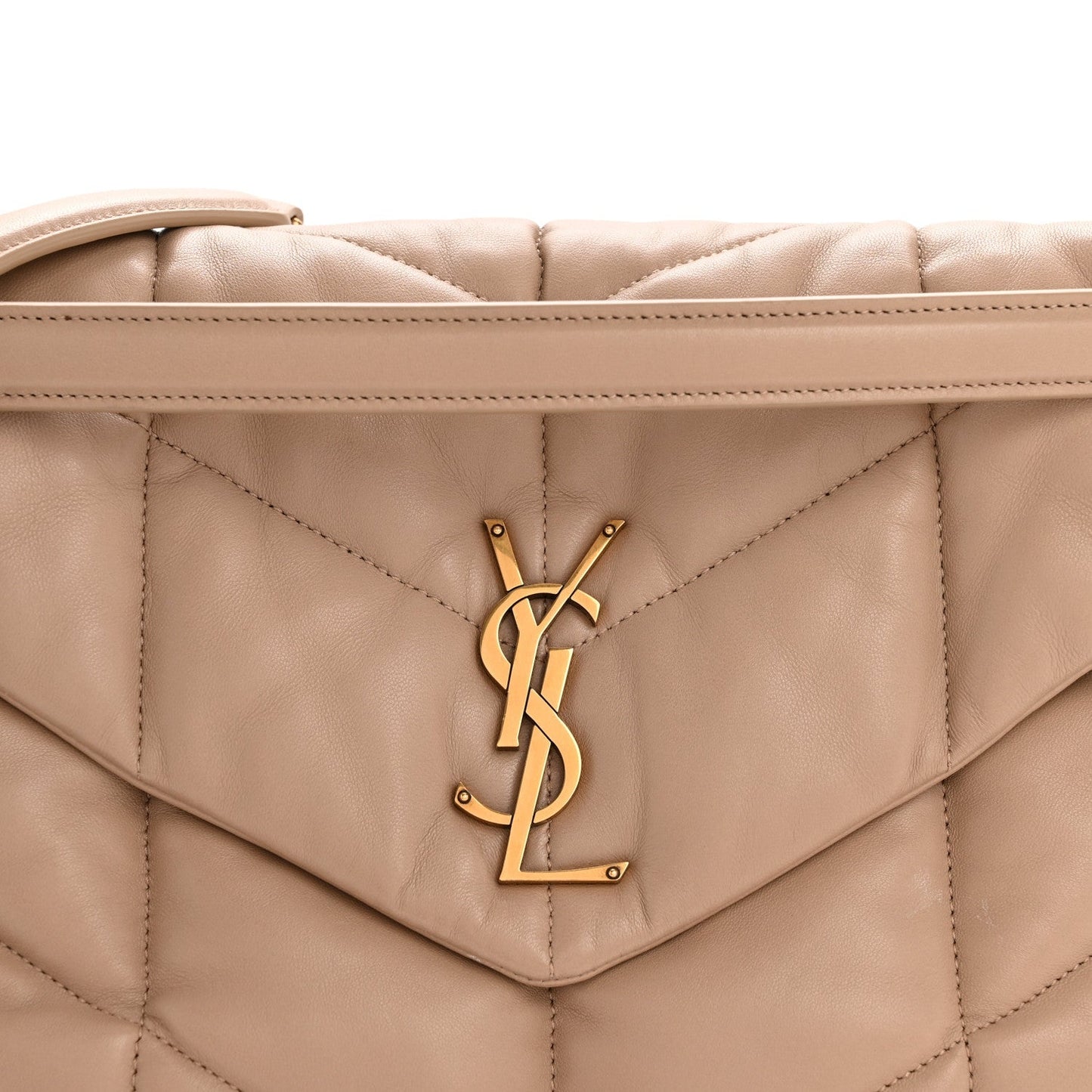 Lambskin Quilted Medium Loulou Puffer Monogram Chain Satchel Dark Beige