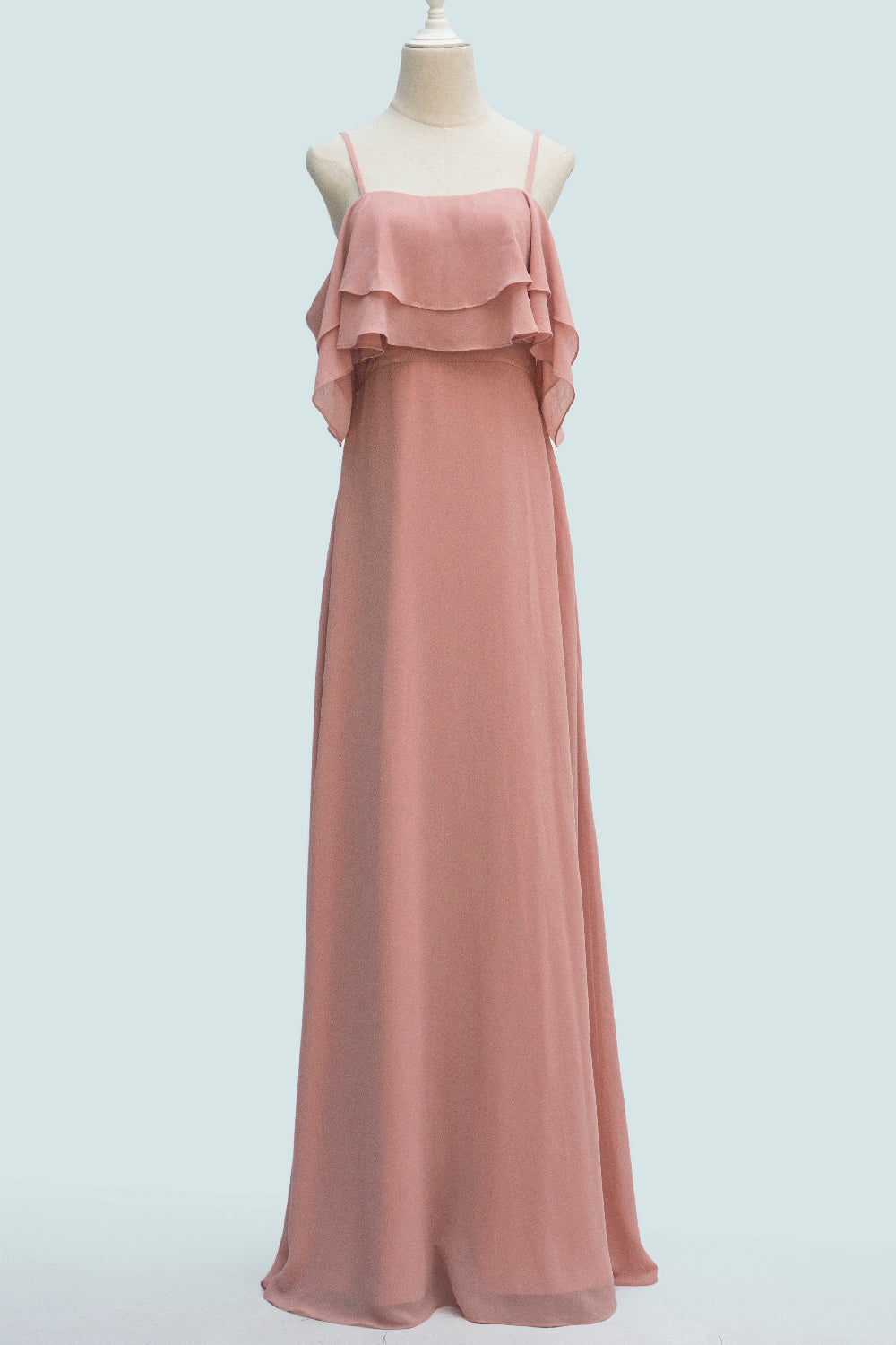 Blush Pink A-line Spaghetti Strap Crepe Long Bridesmaid Dress
