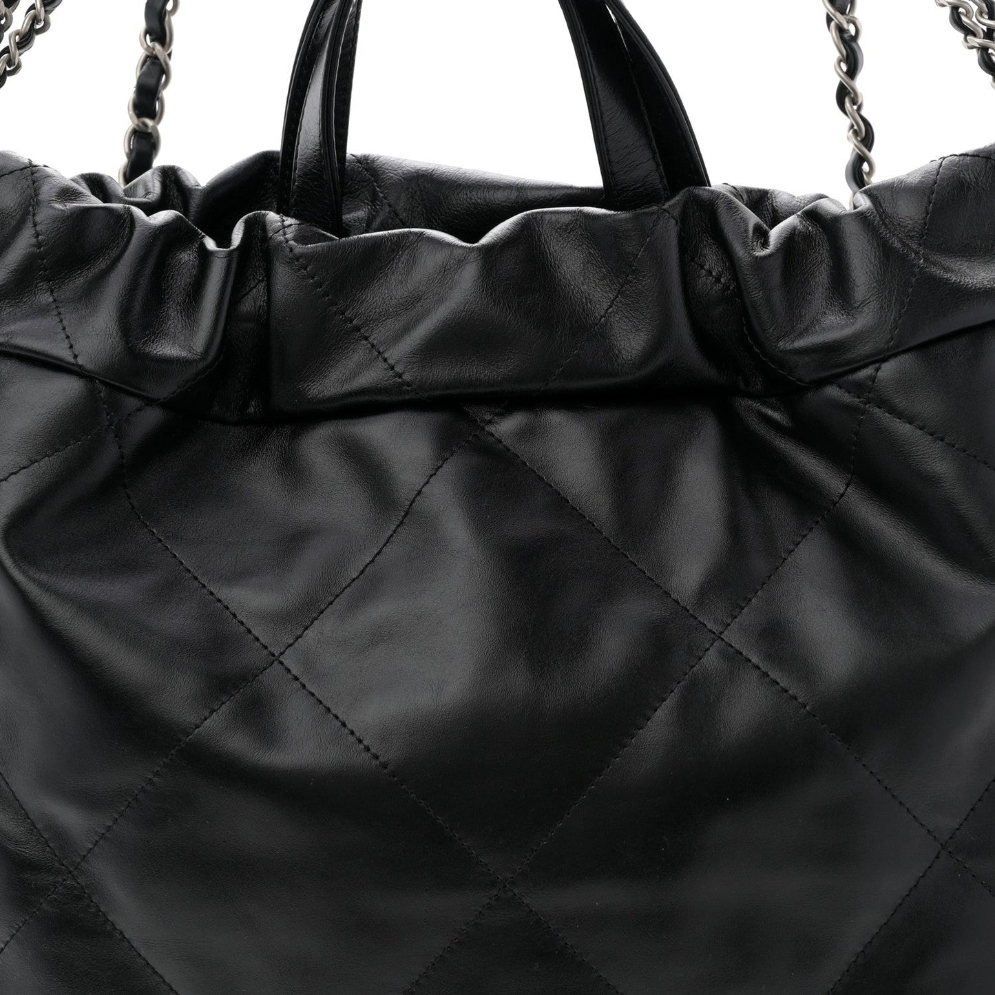 Shiny Calfskin Quilted Chanel 22 Backpack Black