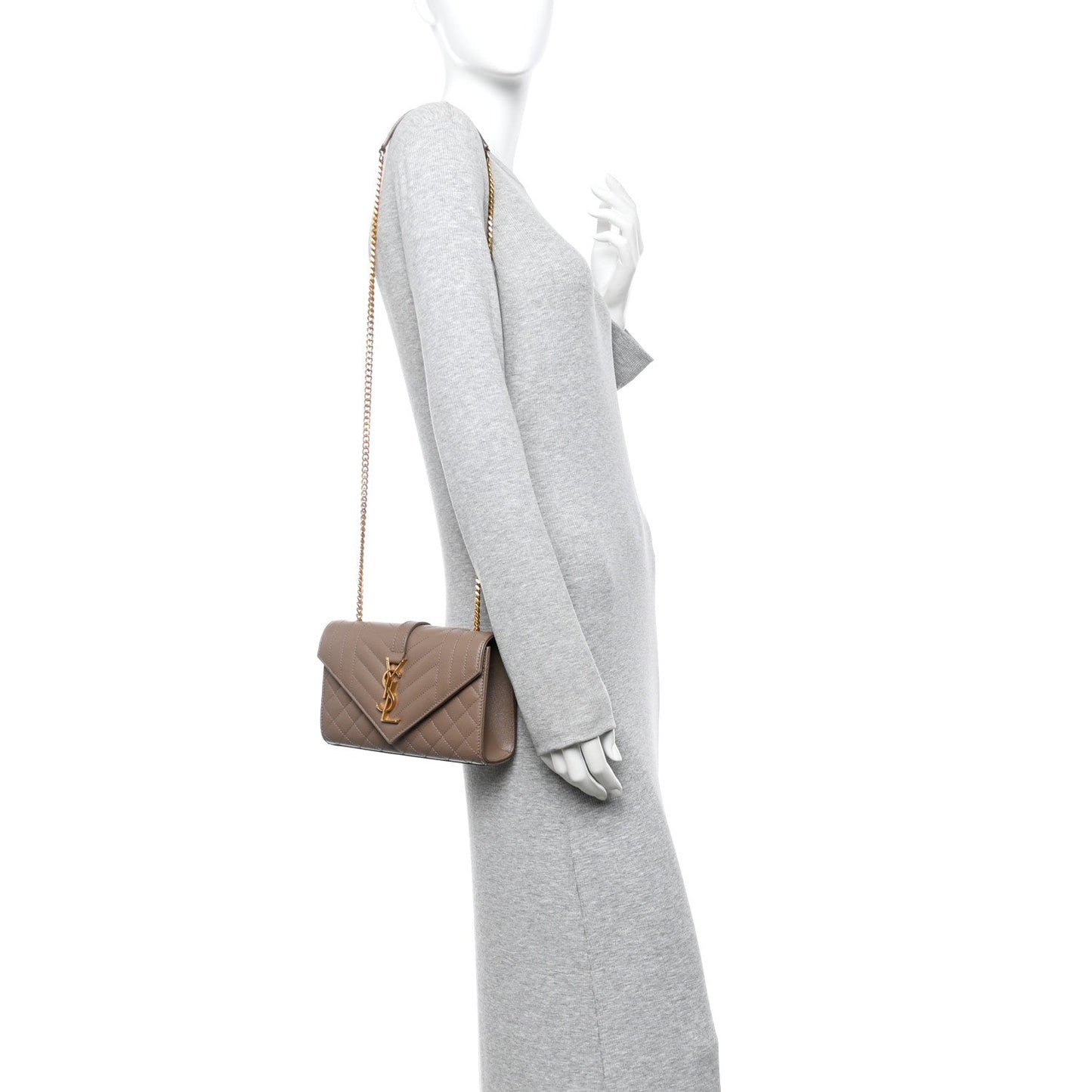 Grain De Poudre Textured Mixed Matelasse Triquilt Small Monogram Satchel Dark Beige