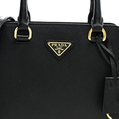Saffiano Soft Calfskin Mini Zippered Crossbody Tote Black