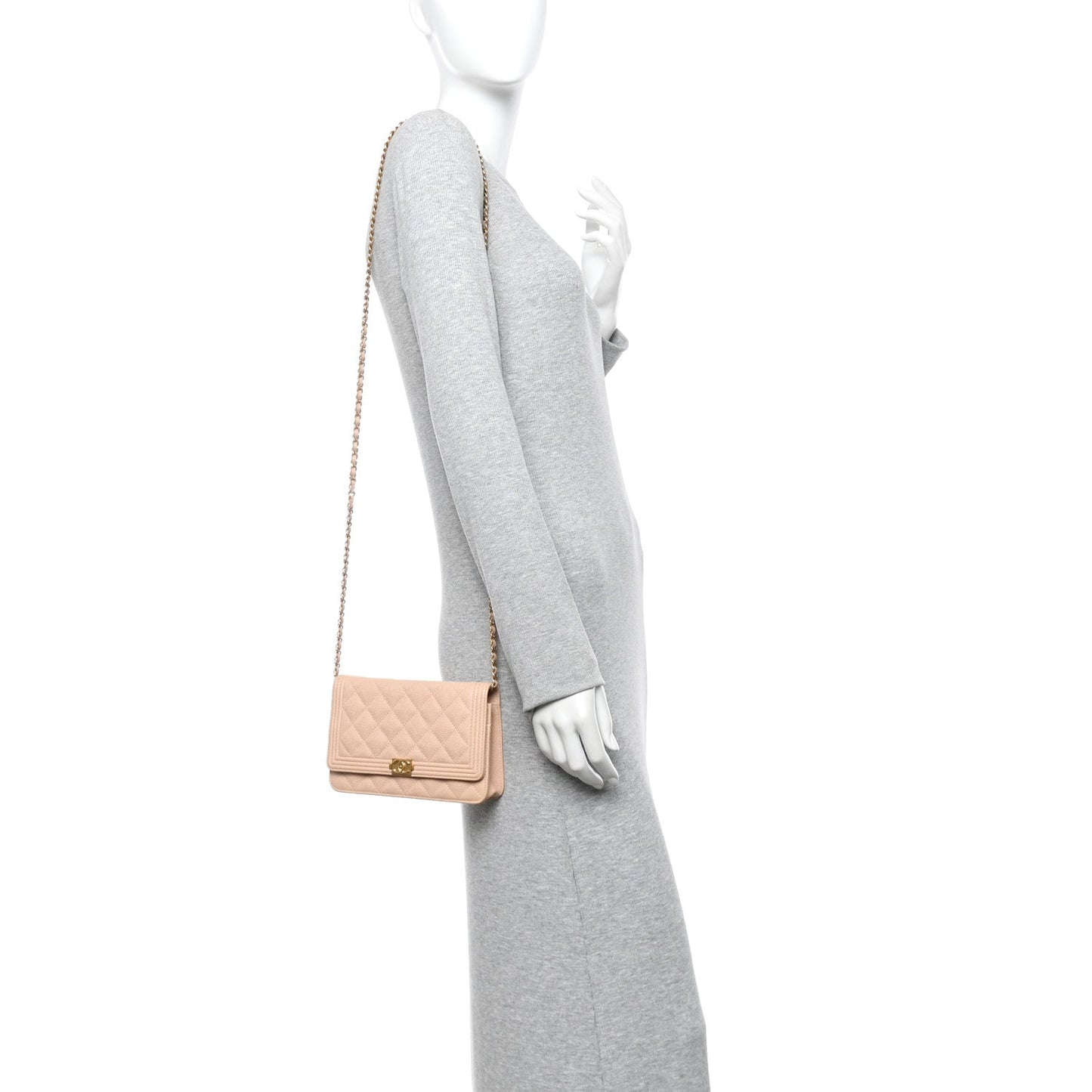 Caviar Quilted Boy Wallet On Chain WOC Light Beige