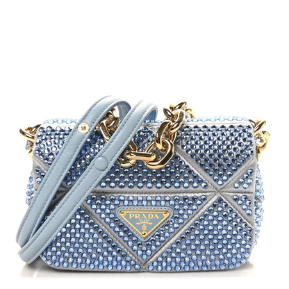 Satin Crystal Mini Bag With Chain Celeste