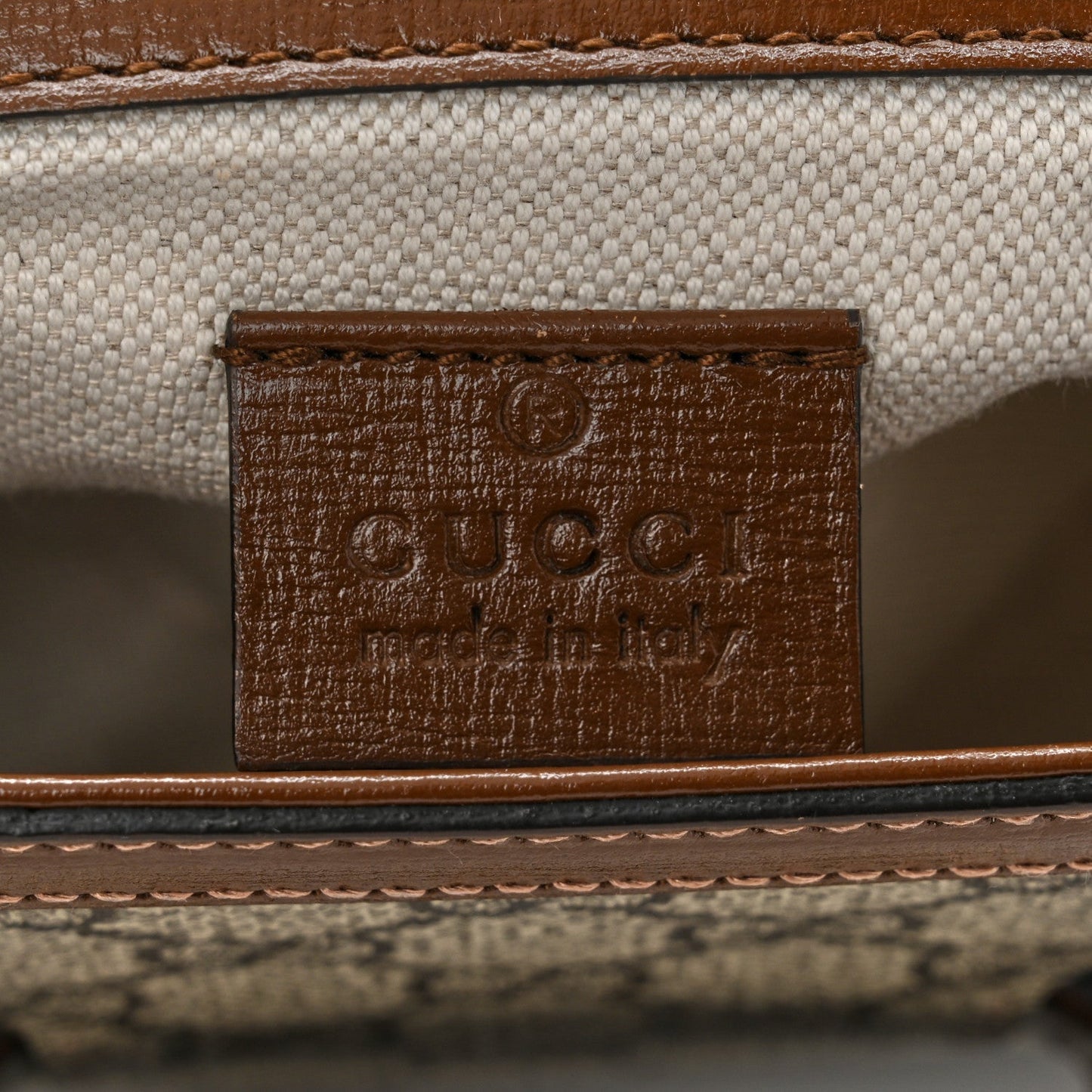GG Supreme Monogram Web Mini Horsebit 1955 Shoulder Bag Beige Brown Sugar