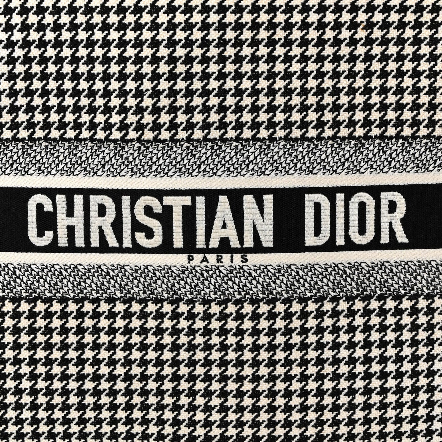 Canvas Houndstooth Embroidered Large Book Tote Black White