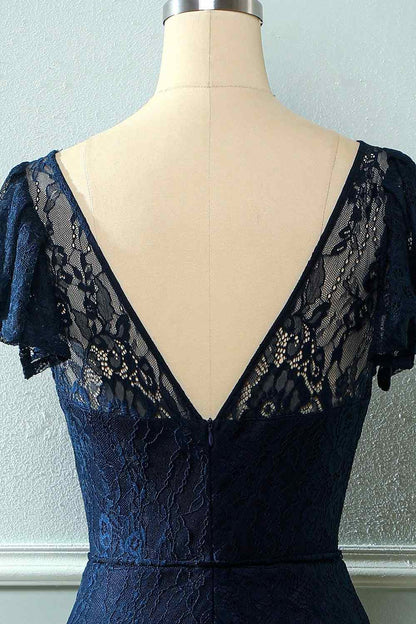 A-line Sweetheart Flowing Sleeves Lace Long Bridesmaid Dress