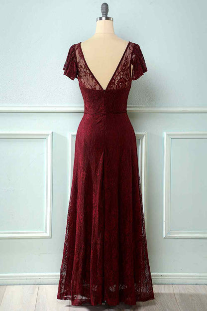 A-line Sweetheart Flowing Sleeves Lace Long Bridesmaid Dress