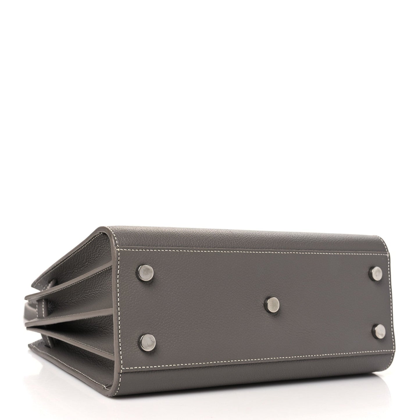 Grained Calfskin Topstitch Baby Sac De Jour Fog