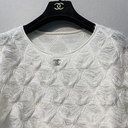 CC SS26 Feather-Trimmed Chiffon Top White Chiffon 350962