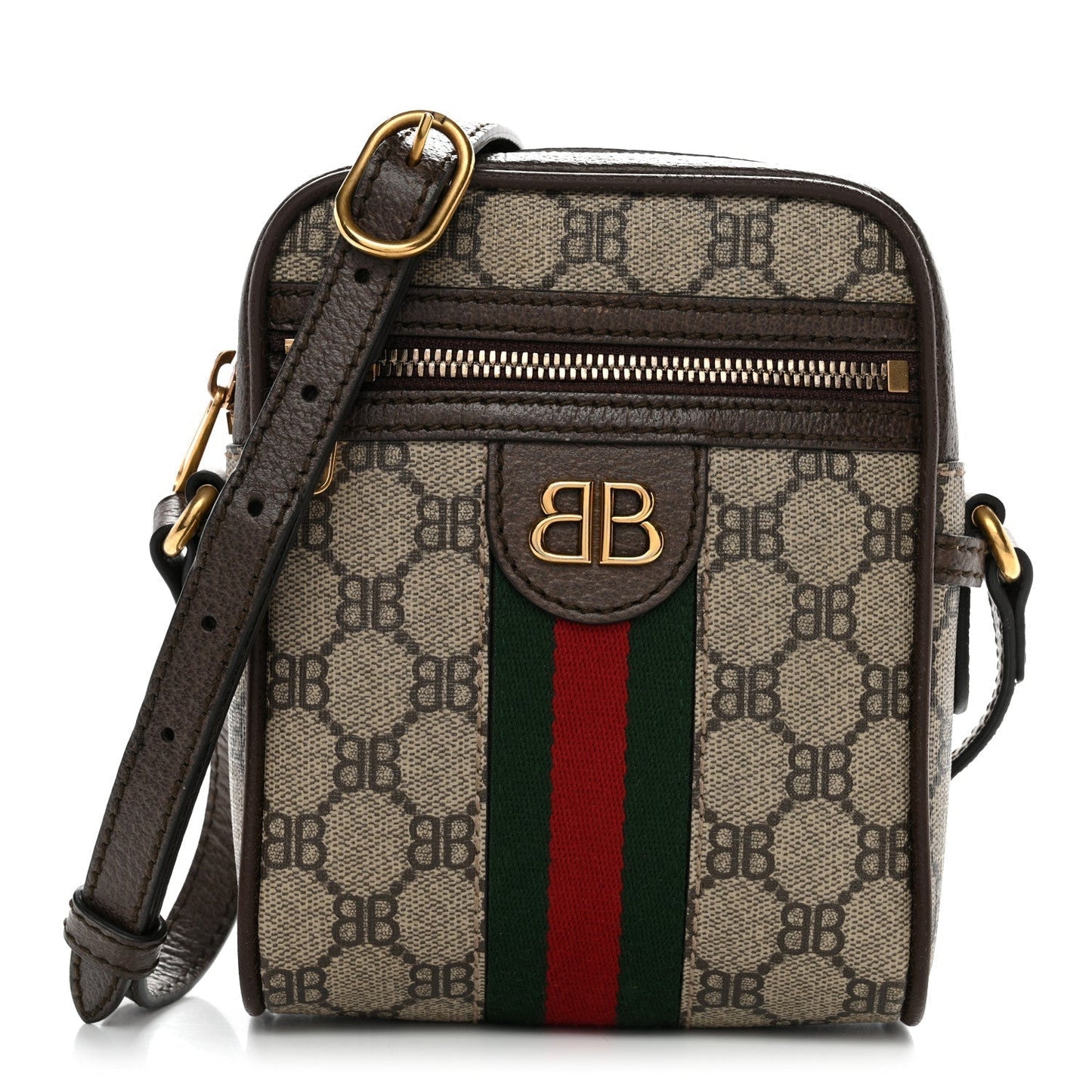 X BALENCIAGA BB Supreme Monogram Web Mini Ophidia Messenger Beige New Acero
