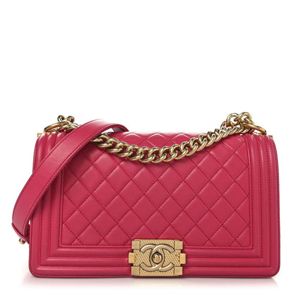 Lambskin Quilted Medium Boy Flap Fuchsia