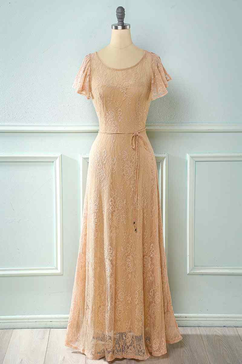 A-line Sweetheart Flowing Sleeves Lace Long Bridesmaid Dress