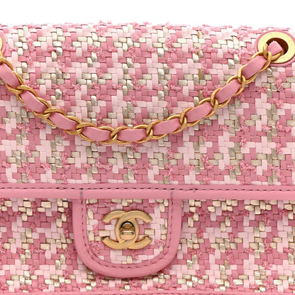 Metallic Lambskin Viscose Woven Flap Pink Gold