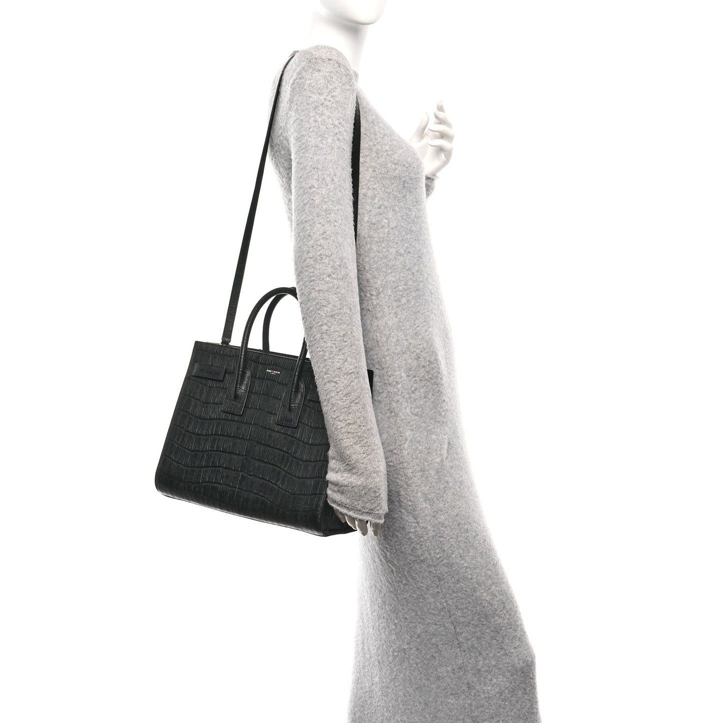 Calfskin Crocodile Embossed Small Sac de Jour Black