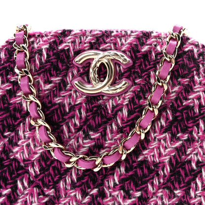 Tweed Quilted Mini Clutch With Chain Purple